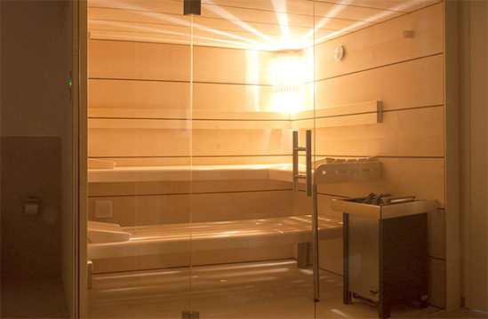 Element-Sauna mit Glasfront